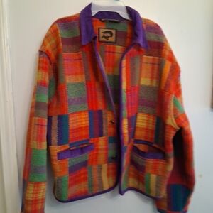 vintage Fox Run Two wool-blend jackColorful Patchwork Over Sized.